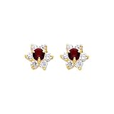 14K Yellow Gold January CZ Birthstone Flower Stud Earrings for Baby and Children (Garnet, Deep Red)