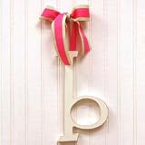 Wooden Hanging b: Green Polka Dot Ribbon