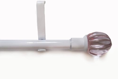 Children's White Extendable Drapery Pole Set 48-86" with Pink Crystal Finial