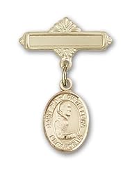 Gold Filled Baby Badge with St. Pio of Pietrelcina Charm and Polished Badge Pin
