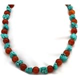 Gemstones Necklaces Turquoise Beads with Carnelian Beads Beaded Necklace 18 Long