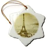 Eiffel Tower Paris France 1889 Sepia tone - 3 Inch Snowflake Porcelain Ornament