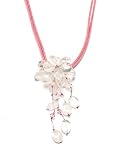 Image of Oi! Rose Quartz Handstrung Flower Pendant With Pink Crystal Centre Hung On Baby Pink Leatherette Necklace - N0608