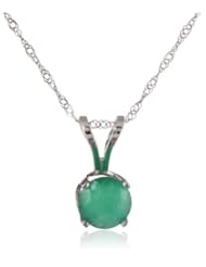 14k Gold 6mm Round Emerald 4-Prong Solitaire Pendant, 17"
