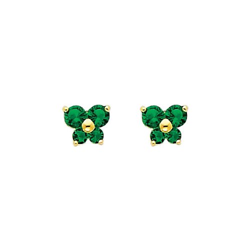 14K Yellow Gold May CZ Birthstone Butterfly Stud Earrings for Baby and Children (Emerald, Green)