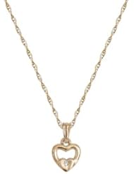 14k Yellow Gold Childrens Open Heart Pendant Necklace with Genuine Diamond Necklace, 13"