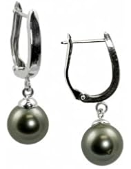14k white gold 8-9mm Tahitian cultured pearl drop earrings.