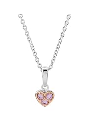 Sterling Silver and 14k Rose Gold Plate Pink Sapphire Heart Pendant Necklace, 14" to 16" Adjustable