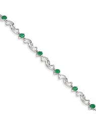 14k White Gold W/ Emerald Gemstone Bracelet, Size 5.33