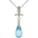 10ct White Gold Cross & Blue Topaz Pendant, w/ 0.01 Carat Brilliant Cut Diamonds, 1 in. (25mm) tall