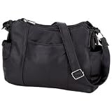 New Embassy Solid Genuine Lambskin Leather Purse 2 Zippered Compartments Adjustable Shoulder Strap
