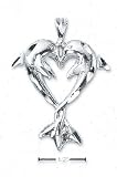 Sterling Silver Diamond Cut Kissing Dolphin Pendant With Entwined Tails