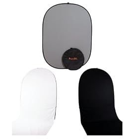 PhotoSEL BD213A Mid Grey Collapsible Background (18% Reflection) with White & Black Train Add-On 1.5m x 3.5m