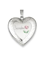 Genuine IceCarats Designer Jewelry Gift Sterling Silver 24Mm Enameled and Diamond Cut Grandma Heart Locket