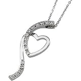 14K White Gold Diamond Heart Pendant On 16 Inch Diamond Cut Cable Chain