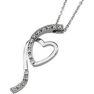 14K White Gold Diamond Heart Pendant On 16 Inch Diamond Cut Cable Chain