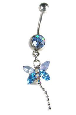 Stainless Steel Dragonfly Belly Ring with Blue CZ