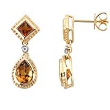 Pair .02 CT TW 14K Yellow Gold Genuine Madeira Citrine, Citrine & Diamond Earrings