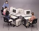 Computer Desks - Balt 48582 3 Freed w/ Printer Table Clustered Classroom Workstation - Gray w/ Black Frame - (3 Desks, plus printer table)