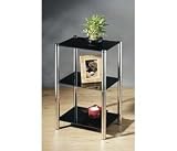 Black Glass Chrome and Steel 3 Tier Shelf Coffee End Table Unit