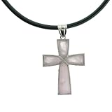 Rose Quartz Inlay Cross Frame Pendant - 35x47mm - 18-20" Adjustable Necklace Included