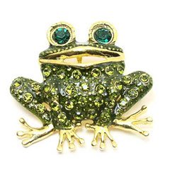 Green Olivine Austrian Rhinestone Frog Brooch Pin