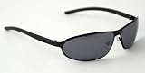 Mens Light Weight Metal Black Warp Around JACKAL Sunglasses With Black Frame / Smoked Lenses Complete With Protective Case & Cleaning Cloth