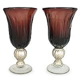NOVICA Blown glass water goblets, 'Imperial Amethyst' (pair)
