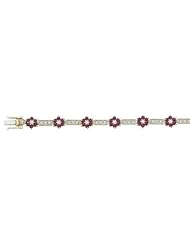 14K Yellow Gold 3.03ct Flower Delight Diamond & Red Ruby Gemstone Link Bracelet