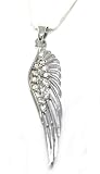 Gorgeous Single Angel Wing Feather Charm Necklace with ICE Austrian Crystals Silver Tone