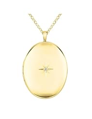 Gold over silver 0.01ct White Diamonds Oval Shaped Locket w/ Dia Necklace (G-H, SI1-SI2)