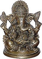Antique Gifts Sitting Ganesa Brass Sculpture 2.75 x 2.5 x 3.75 inches