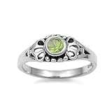 Sterling Silver Baby Ring with Light Peridot CZ - 2mm Band Width - 5mm Face Height - Sizes: 3-4