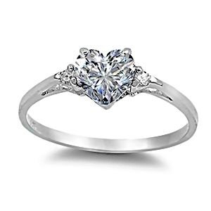 Sterling Silver 1.02ct Elegant Heart-cut Russian Ice on Fire CZ Promise Friendship Ring, Cassie version, Size 7.0