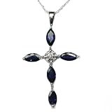10k White 6x3 mm Cross Marquise Sapphire and Diamond Pendant