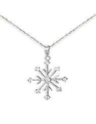 Snowflake Necklace Pendant 8-point with 9 CZs Rhodium on Sterling Silver - Includes Chain