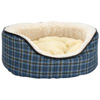 Posh Plaid Oval Dog Bed with Leather Trim - Jumbo - Blue - 28 in. x 43 in.