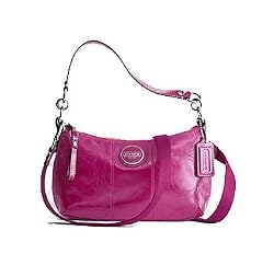 Coach Crinkle Patent Leather Stitched Signature Demi Crossbody Bag 15141 Berry Pink