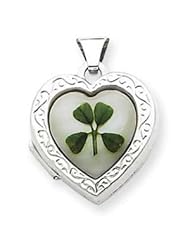 Sterling Silver MOP with 4 Leaf Clover 2-Frame Heart Locket