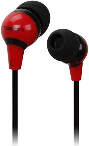 DENN Premium Stereo Noise-isolating In-Ear Earphones Headphones with Tangle Free Wired Headset Earbuds for iPhone 6, 6 Plus, 5S, 5C, 5, 4S, 4 / iPad 4, 3, 2, 1, Mini, Air (Retina Display models) / iPod Touch, Nano, Shuffle, Classic / Samsung Galaxy S5, S4, S3, S2, Note 3, Note 2 / Other Android Smartphones - Motorola, Google Nexus, HTC, Sony, Nokia / Tablets & MP3, MP4 Players (Retail Packaging) - (Black/Red)