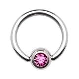 16 Gauge 5/16 Inches Rose Austrian Crystal BCR Captive Ring