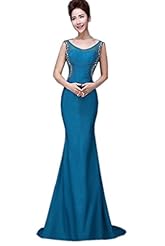 Scoop Neck Mermaid Beaded Floor Length Satin Evening Dress/Party Dress 