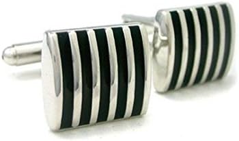 Topluck Classic 3d Enamel 5-Strip Cufflinks Gift Boxed (Black)