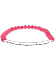 Kissika 925 Sterling Silver Quitters never win, Winners never Quit Hot Pink Jade Bracelet