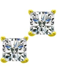 0.96 ct Ladies Princess Cut Diamond Stud Earrings In 14 Karat Yellow Gold Screw Back