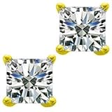 0.26 ct Ladies Princess Cut Diamond Stud Earrings In 14 Karat Yellow Gold Screw Back