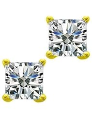 0.54 ct Ladies Princess Cut Diamond Stud Earrings In 14 Karat Yellow Gold Screw Back