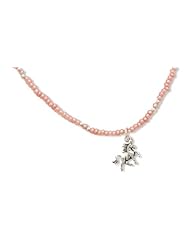 MMA Silver - 13 inch+2 inchExtension Pink Seed Necklace with Unicorn Charm