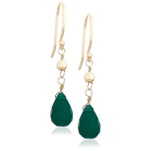 14k Yellow Gold, May Birthstone, Green Chalcedony Briolette Hook Earrings by