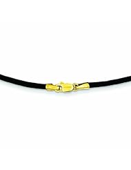 14K Gold 2mm 16in Black Leather Cord Necklace 16 Inches